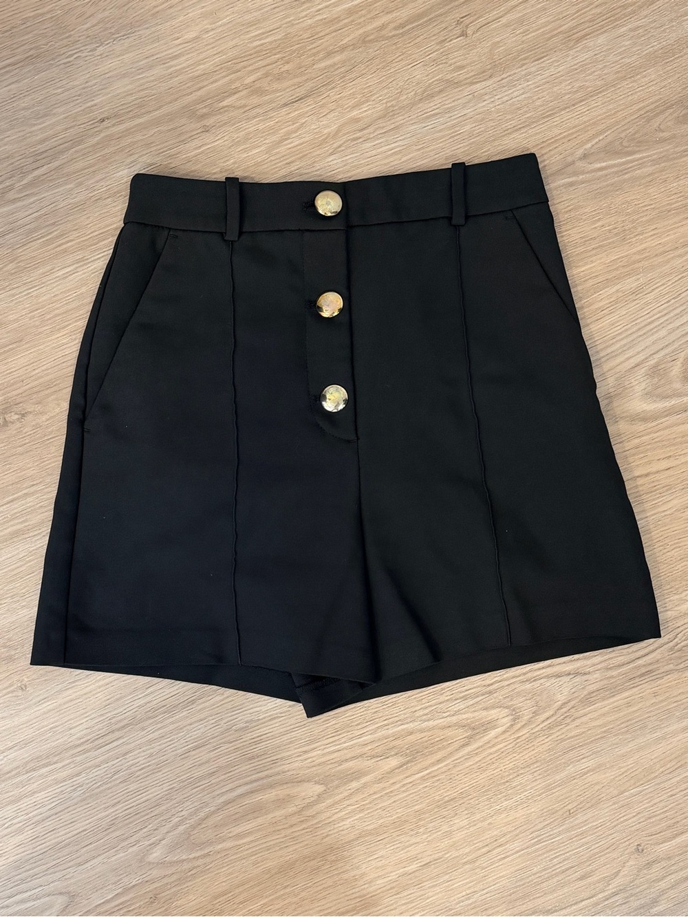 Zara Black High-Waist Shorts with Gold Buttons